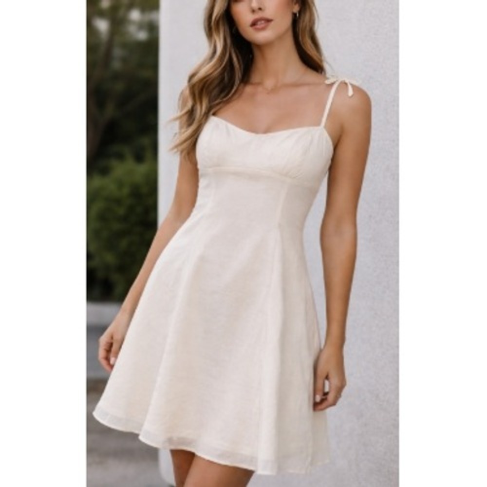 Oh‎ Polly Isadora Women's Ivory Bow-Detail Pleated A-Line Midi Dress Size 6 NWT